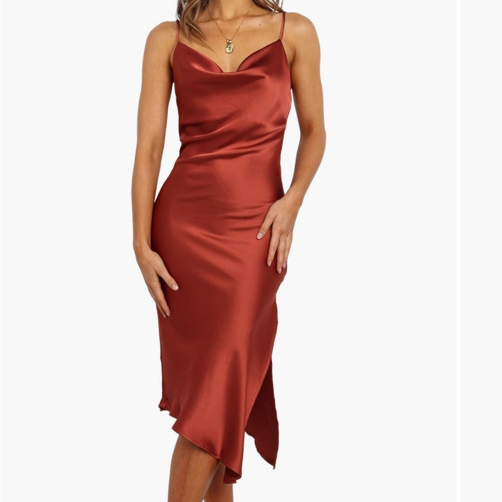 Petal & Pup Rust Satin Midi Dress